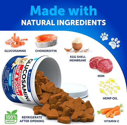 Glucosamine for Dogs - Hip and Joint Supplement for Dogs - Glucosamine Chondroitin For Dogs, Turmeric, MSM - Dog Glucosamine Support - Dog Joint Pain Relief Health - Mobility Treats - 120 Chews