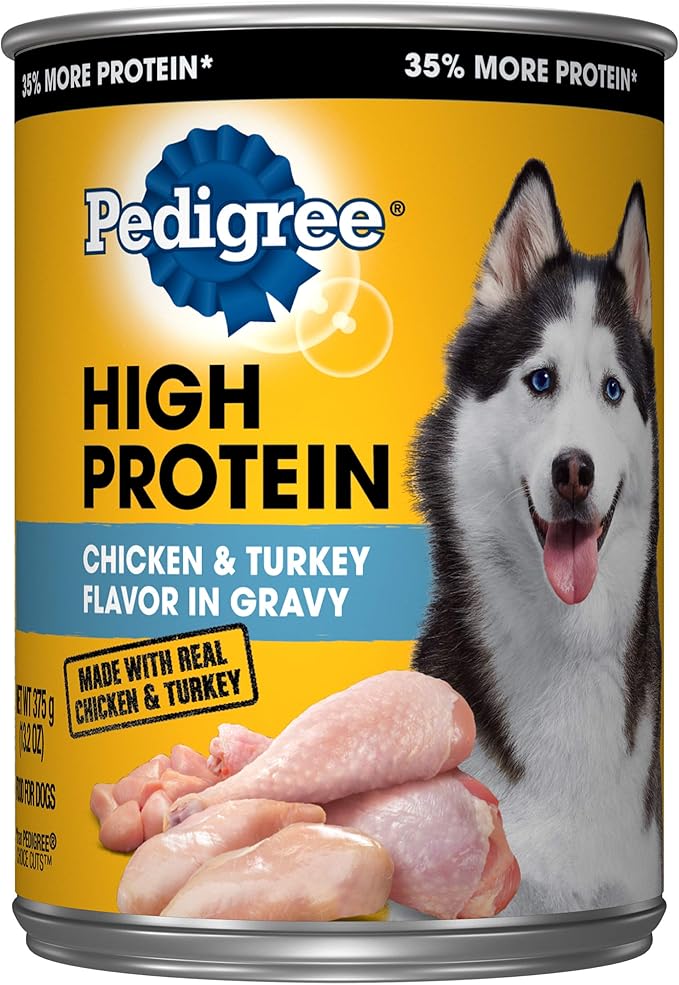 PEDIGREE High Protein Adult Canned Wet Dog Food, Chicken & Turkey Flavor in Gravy, (12) 13.2 oz. Cans