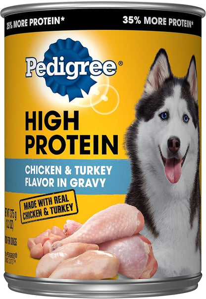 PEDIGREE High Protein Adult Canned Wet Dog Food, Chicken & Turkey Flavor in Gravy, (12) 13.2 oz. Cans