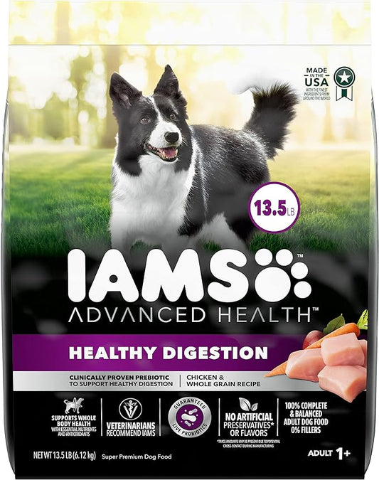 IAMS Advanced Health Adult Healthy Digestion Dry Dog Food with Real Chicken, 13.5 lb. Bag