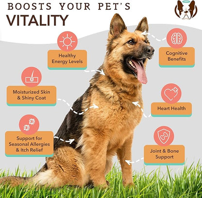Natural Dog Company Pure Wild Alaskan Salmon Oil for Dogs (32oz) Skin & Coat Supplement for Dogs, Dog Oil for Food with Essential Fatty Acids, Fish Oil Pump for Dogs, Omega 3 Fish Oil for Dogs