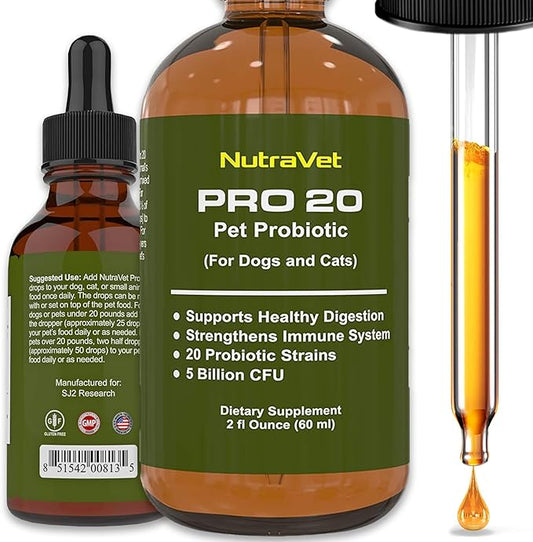 Probiotics for Dogs and Cat Probiotics - 120 servings (1/2ml). 100% Natural Digestive Enzymes for Gas Relief and Healthy Digestion. Prebiotics via Liquid Vitamins for Constipation & Leaky Gut