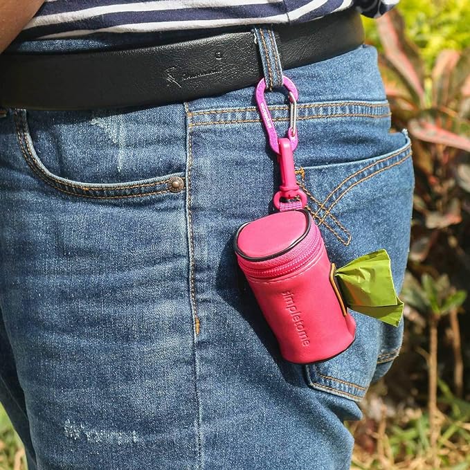 simpletome Dog Waste Bag Dispenser for Leash Belt Wear-Resistant Waterproof YKK Zipper (Microfiber Leather Pink)