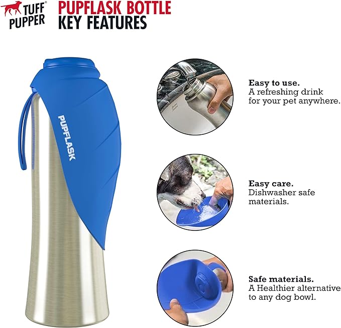 PupFlask Large Dog Water Bottle | 27 or 40 OZ Stainless Steel | Convenient Dog Water Dispenser | Puppy Travel Water Bowl | Portable Pet Water Bottle | Leak Proof Bottle Perfect Size For All Dog Breeds