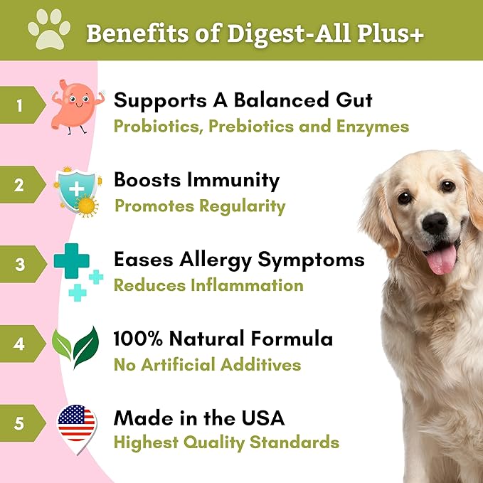 Wholistic Pet Organics: Dog Probiotics and Digestive Enzymes Powder Dog Prebiotic and Probiotic Supplement Prevents Upset Stomach Gut Health Probiotics for Dogs and Puppies Stool Ease for Dogs