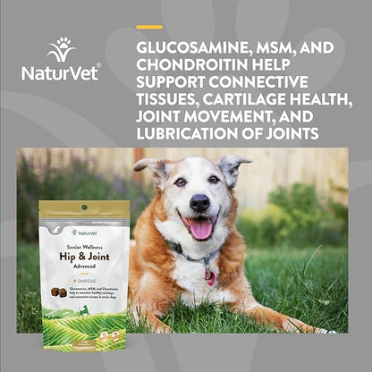 NaturVet – Senior Wellness Hip & Joint Advanced Plus Omegas | Help Support Your Pet’s Healthy Hip & Joint Function | Supports Joints, Cartilage & Connective Tissues | 120 Soft Chews