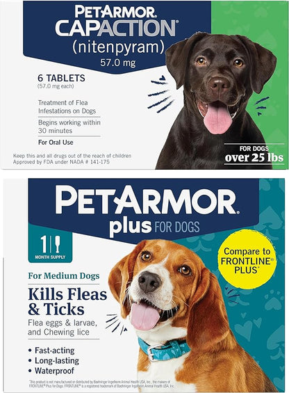 PetArmor CAPACTION Oral Flea Treatment for Dogs (6 Doses) + Bonus PetArmor Plus Topical Flea & Tick Treatment & Preventative for Dogs 25-44 lbs (1 Dose)