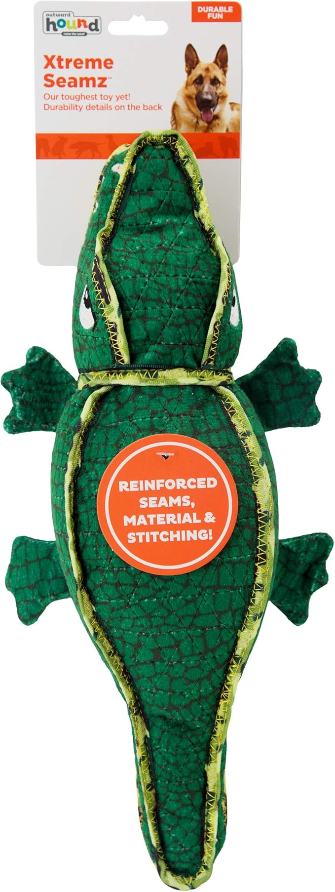 Outward Hound Xtreme Seamz Alligator Squeaky Dog Toy - Reinforced Dense Stuffing Plush Toy