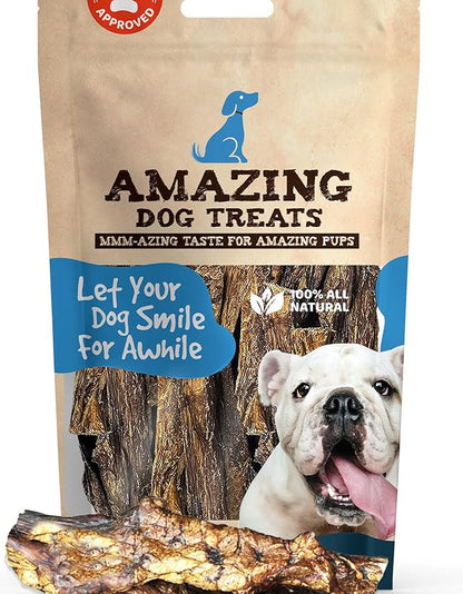 Amazing Dog Treats - 6 Inch Mega Thick Beef Lung Jerky Reward for Dogs | (10 Pc/Pk) | 100% Natural Beef Lung Snacks for Dogs | Single Ingredient High-Protein Low-Fat Grain-Free Beef Lung Dog Treats
