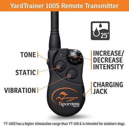 SportDOG Brand® YardTrainer 100S Remote Trainer - Shock Collar for Stubborn Dogs - Train with tone, vibrate, or static