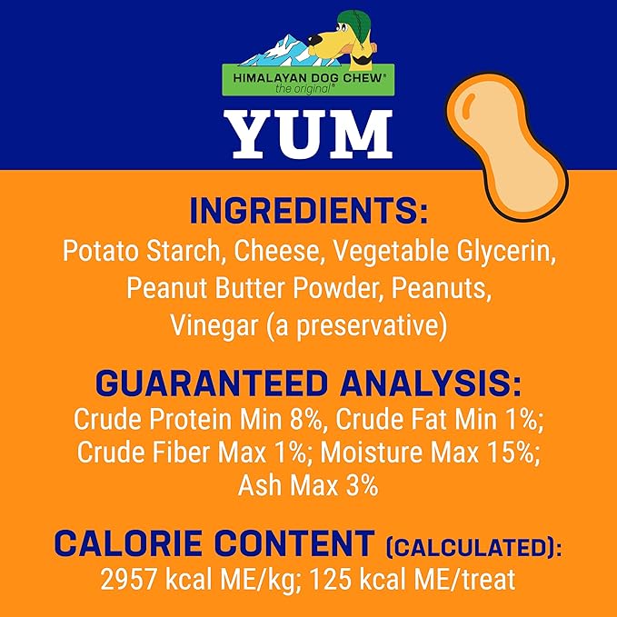 yaky Yum Himalaya Cheese Treats | Lactose Free | Gluten Free | Grain Free | USA MADE | For All Breeds | Peanut Butter Cheese Chew