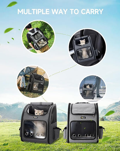 HOOPET Cat Backpack Carrier, Small and Medium Dogs and Cats Bags,Expandable Pet Carrier Backpack,Airline Approved,Suitable for Hiking/Travel/Camping, Etc, Foldable, Easy to Carry (Grey-01)