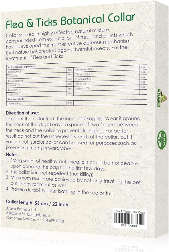 Arava Flea and Tick Collar for Dogs & Puppies - Natural Flea and Tick Prevention for Dogs - 22" Length - 11 Natural Active Ingredients - Safe for Babies & Pets - Enhanced Control & Defense