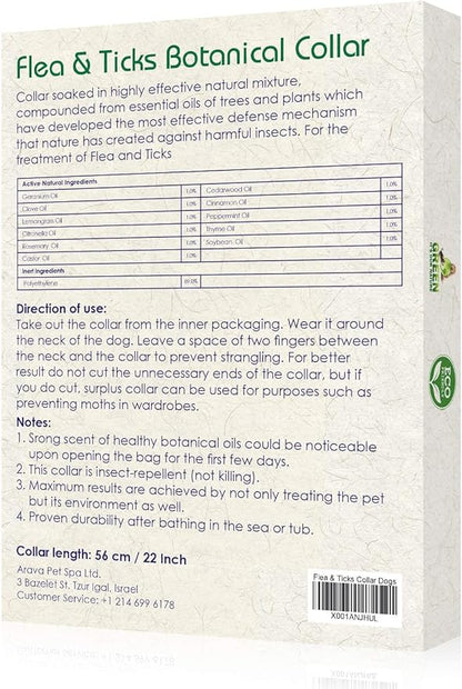 Arava Flea and Tick Collar for Dogs & Puppies - Natural Flea and Tick Prevention for Dogs - 22" Length - 11 Natural Active Ingredients - Safe for Babies & Pets - Enhanced Control & Defense