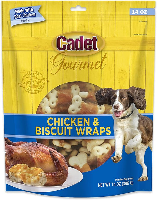 Cadet Gourmet Chicken Wrapped Biscuit Dog Treats Wraps - Healthy Chicken & Biscuit Dog Training Treats for Small & Large Dogs - Inspected & Tested in USA (14 oz.)