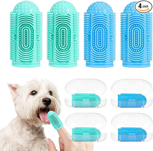 Dog Toothbrush Dog Tooth Brushing Kit 4 Pack Dog Finger Toothbrush for Dog Teeth Cleaning&Dog Dental Care,Dog Tooth Brush Pet Toothbrush Finger Tooth Brush for Medium Large Dog