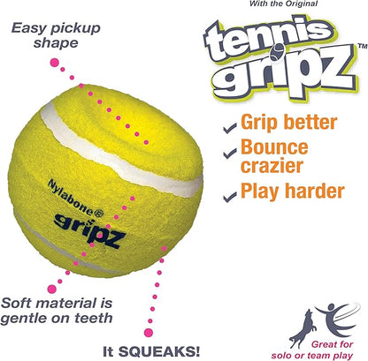 Nylabone Power Play Tennis Gripz Fetch Toy, Squeaky Tennis Ball Chew Toy for Dogs, Large (2 Count)