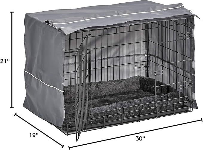 MidWest Homes for Pets Double Door Dog Crate Kit Includes One Two-Door Matching Gray Bed & Crate Cover, 30-Inch Kit Ideal for Medium Dog Breeds