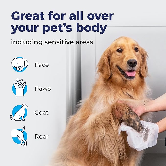 Vetnique Labs Furbliss Hygienic Pet Wipes for Dogs & Cats, Cleansing Grooming & Deodorizing Hypoallergenic Thick Wipes with All Natural Deoplex Deodorizer (Refreshing Scent, 100ct Pouch)