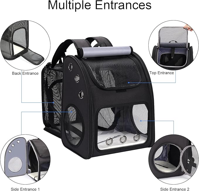 Expandable Pet Carrier Backpack for Cats, Dogs and Small Animals, Portable Pet Travel Carrier, Super Ventilated Design, Airline Approved, Ideal for Traveling/Hiking/Camping, Black