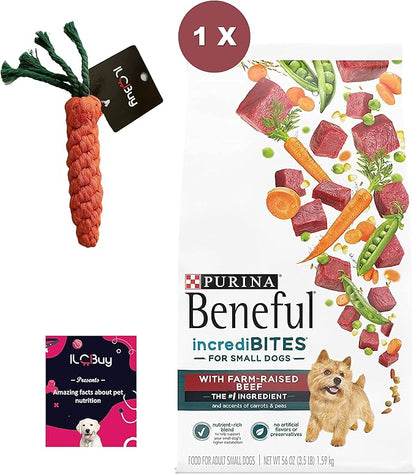 Beneful Incredibites for Small Dogs Nutritious Small Breed - Beef Flavor - 3.5 lb Bag. Bundle Includes a Dog Toy Carrot and a Pet Nutrition Booklet