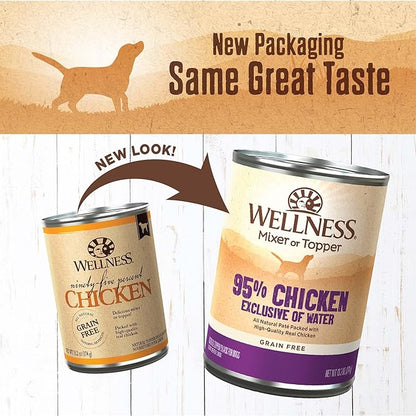 Wellness Natural Pet Food 95% Chicken Natural Wet Grain Free Canned Dog Food, 13.2-Ounce Can (Pack of 12)
