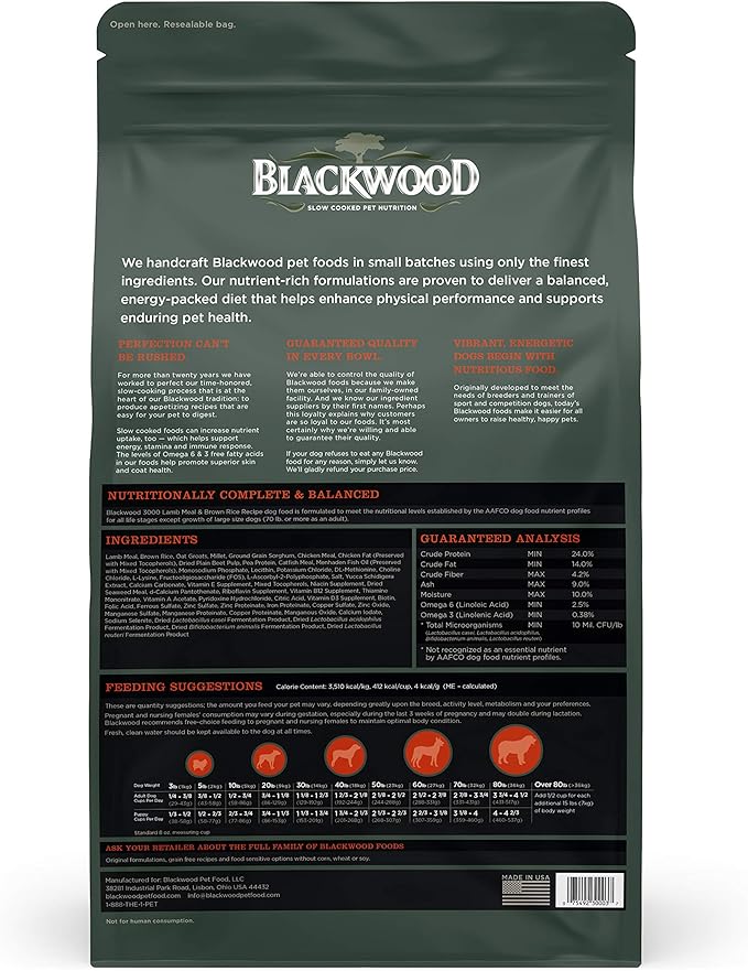 Blackwood Dog Food Made in USA Slow Cooked Dry Dog Food [Natural Dog Food For All Breeds and Sizes], Lamb Meal & Brown Rice Recipe, Resealable Bag To Preserve Freshness 30 Pound (Pack of 1)