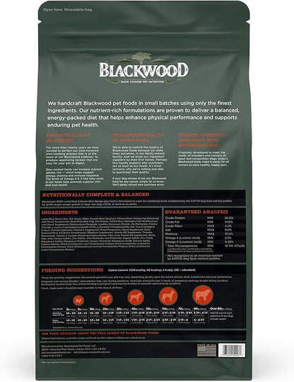 Blackwood Dog Food Made in USA Slow Cooked Dry Dog Food [Natural Dog Food For All Breeds and Sizes], Lamb Meal & Brown Rice Recipe, Resealable Bag To Preserve Freshness 30 Pound (Pack of 1)