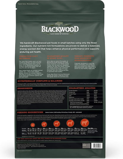 Blackwood Dog Food Made in USA Slow Cooked Dry Dog Food [Natural Dog Food For All Breeds and Sizes], Lamb Meal & Brown Rice Recipe, 15 lb. Resealable Bag To Preserve Freshness