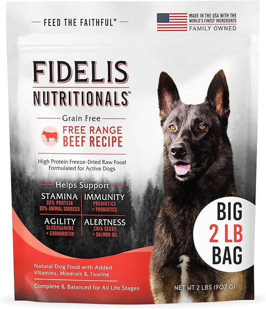 FIDELIS Freeze Dried Raw Dog Food with Superfoods for Large Dog Breeds (32 oz) - Made in USA with Free Range Beef, Grain-Free, High Protein for Adult or Puppy