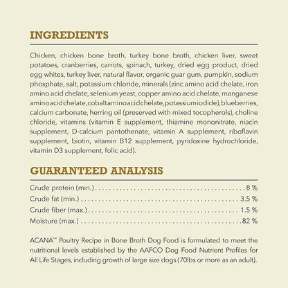 ACANA Premium Chunks Wet Dog Food, Poultry Recipe in Chicken and Turkey Bone Broth, 12.8oz (Case of 12)