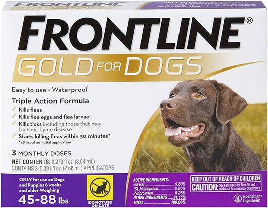FRONTLINE Gold Flea & Tick Treatment for Large Dogs Up to 45 to 88 lbs., Pack of 3