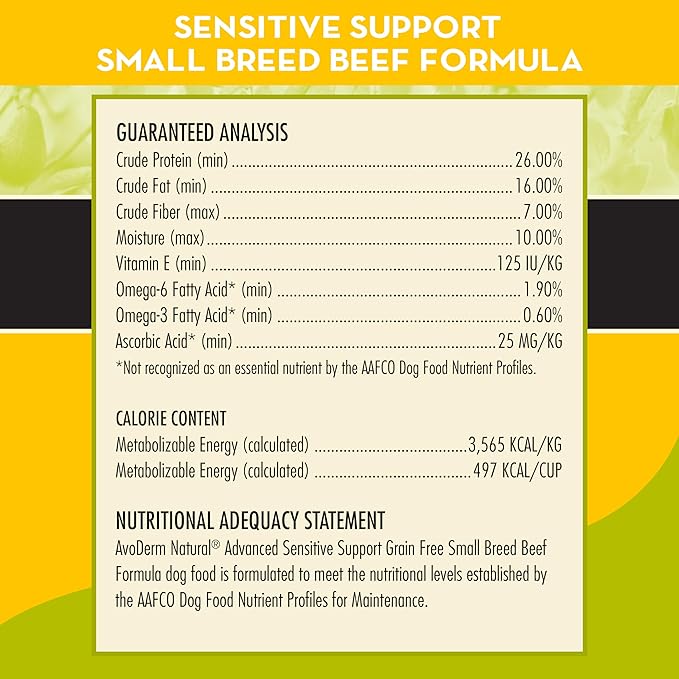 AvoDerm Advanced Sensitive Support Grain-Free for Small Breeds, Sensitivities, Beef Formula, 4lb