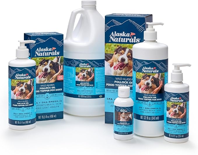 Sustainable Wild Alaskan Fish Oil for Dogs Skin and Coat – EPA + DHA Omega 3 Oil - Fatty Acids Dog Supplements - Support Fur Coat and Brain Health - Natural Liquid Food Topper for Pets – 8 oz. Pump