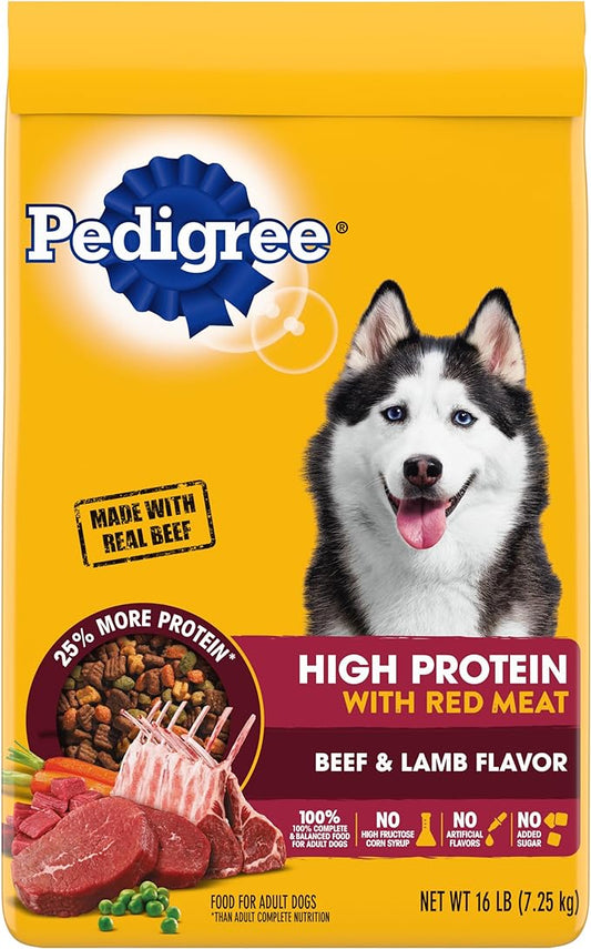 Pedigree High Protein Adult Dry Dog Food Beef and Lamb Flavor Dog Kibble, 16 lb. Bag