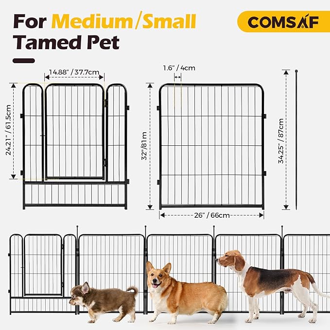 ComSaf Dog Playpen, 32" Height 8 Panels Metal Dog Fence with One Easy-Carry Straps, Playpen Pet Fence for Large/Medium/Small Dogs, Portable Dog Pen for Outdoor, Indoor, RV, Camping, Yard