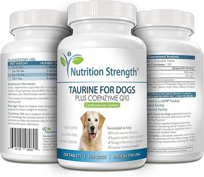 Taurine for Dogs, Support for a Healthy Heart Function, Resist Inflammatory Diseases, with Coenzyme Q10 to Help Manage Heart Failure and DCM in Dogs, 120 Chewable Tablets