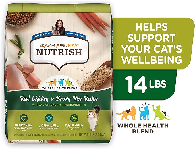 Rachael Ray Nutrish Premium Natural Dry Cat Food with Added Vitamins, Minerals & Other Nutrients, Real Chicken & Brown Rice Recipe, 14 Pound Bag