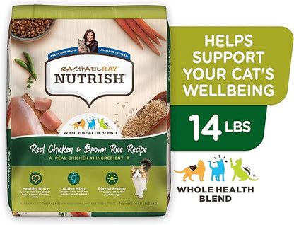Rachael Ray Nutrish Premium Natural Dry Cat Food with Added Vitamins, Minerals & Other Nutrients, Real Chicken & Brown Rice Recipe, 14 Pound Bag