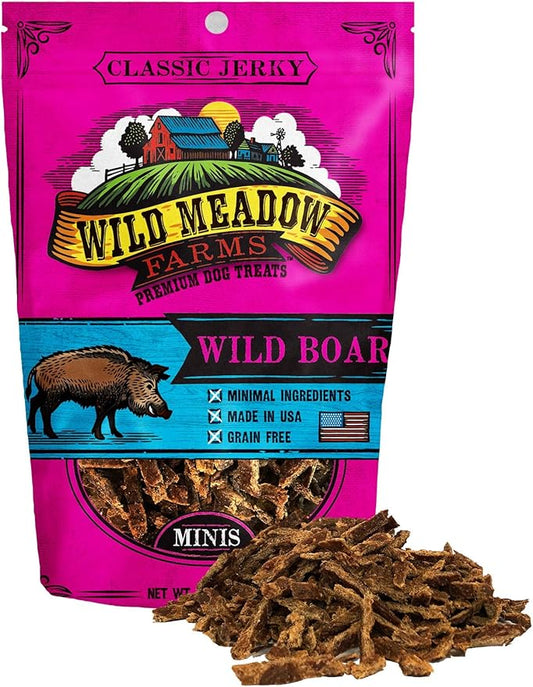 Wild Meadow Farms - Classic Wild Boar Minis, Soft Jerky Training Treats for Dogs, Grain-Free, All-Natural & Perfectly Sized for Training, High-Value Rewards in a Convenient 3.5 Ounce Pouch