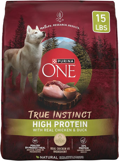 Purina ONE True Instinct High Protein Dry Dog Food Formula with Real Chicken and Duck Natural with Added Vitamins and Minerals Dog Food - 15 lb. Bag