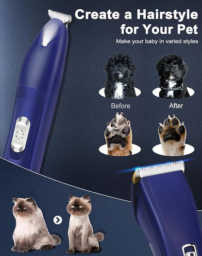 2 in 1 Dog Grooming Kit, Low Noise Dog Clippers for Thick Heavy Coats, Professional Cordless Dog Paw Trimmer with LED Light, USB Rechargeable Pet Hair Shaver for Small & Large Dogs Cats Pets