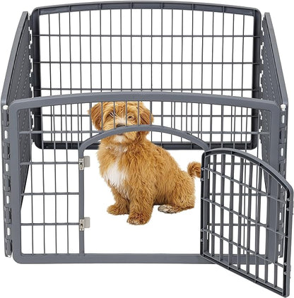 IRIS USA Dog Playpen, 4-Panel 24" Pet Playpen with Door, Puppy Playpen, Indoor/Outdoor Dog Pen, 35 x 35 x 24, Foldable, Customizable, Dark Gray