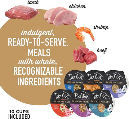 Tiki Dog Taste of The World Whole Food, Variety Pack of Gourmet International Flavors in Broth, Culinary Inspired High Protein and Moisture Rich Superfoods Wet Dog Food, 3 Oz Cups, Pack of 10