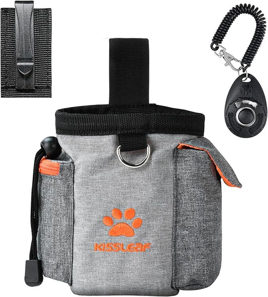 Dog Treat Pouch, Treat Pouches for Pet Training, Dog Treat Training Pouch Dog Clicker, Dog Training Treat Pouch Built-in Poop Bag Dispenser, Hands-Free Snack Dog Treat Bag