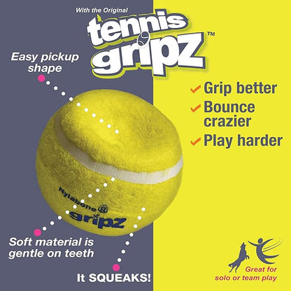 Nylabone Power Play Tennis Gripz Fetch Toy, Squeaky Tennis Ball Chew Toy for Dogs, Large (2 Count)