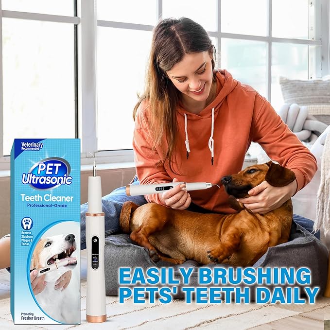 Dog Tooth Brushing Kit, Ultrasonic Dog Teeth Cleaning Kit, Waterproof Pet Dental Care Solution for Plãque, Tãrtar&Cãlculus, Pet Tooth Scaler for Dogs&Cats