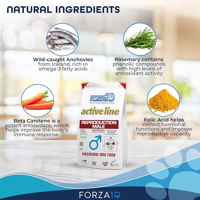 Forza10 Active Reproduction Male Diet Dry Dog Food, Helps Mating Problems and Encourages Fertility in Male Dogs, for All Type and Sizes of Breeds,18 Pound Bag