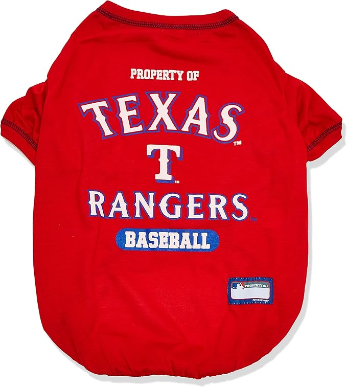 MLB Texas Rangers Dog T-Shirt, Small. - Licensed Shirt for Pets Team Colored with Team Logos. - Premium Stretchable Materials for The Comfort of Your Dog & cat.