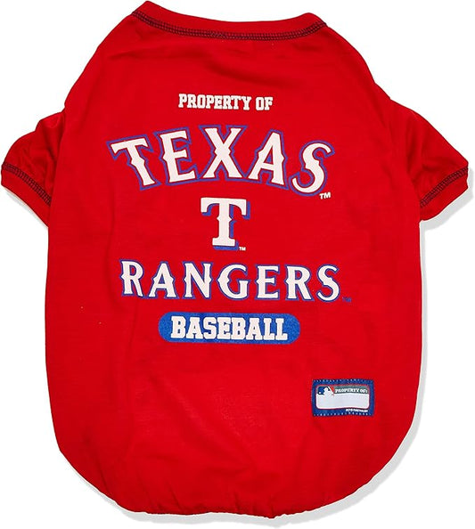 MLB Texas Rangers Dog T-Shirt, Small. - Licensed Shirt for Pets Team Colored with Team Logos. - Premium Stretchable Materials for The Comfort of Your Dog & cat.